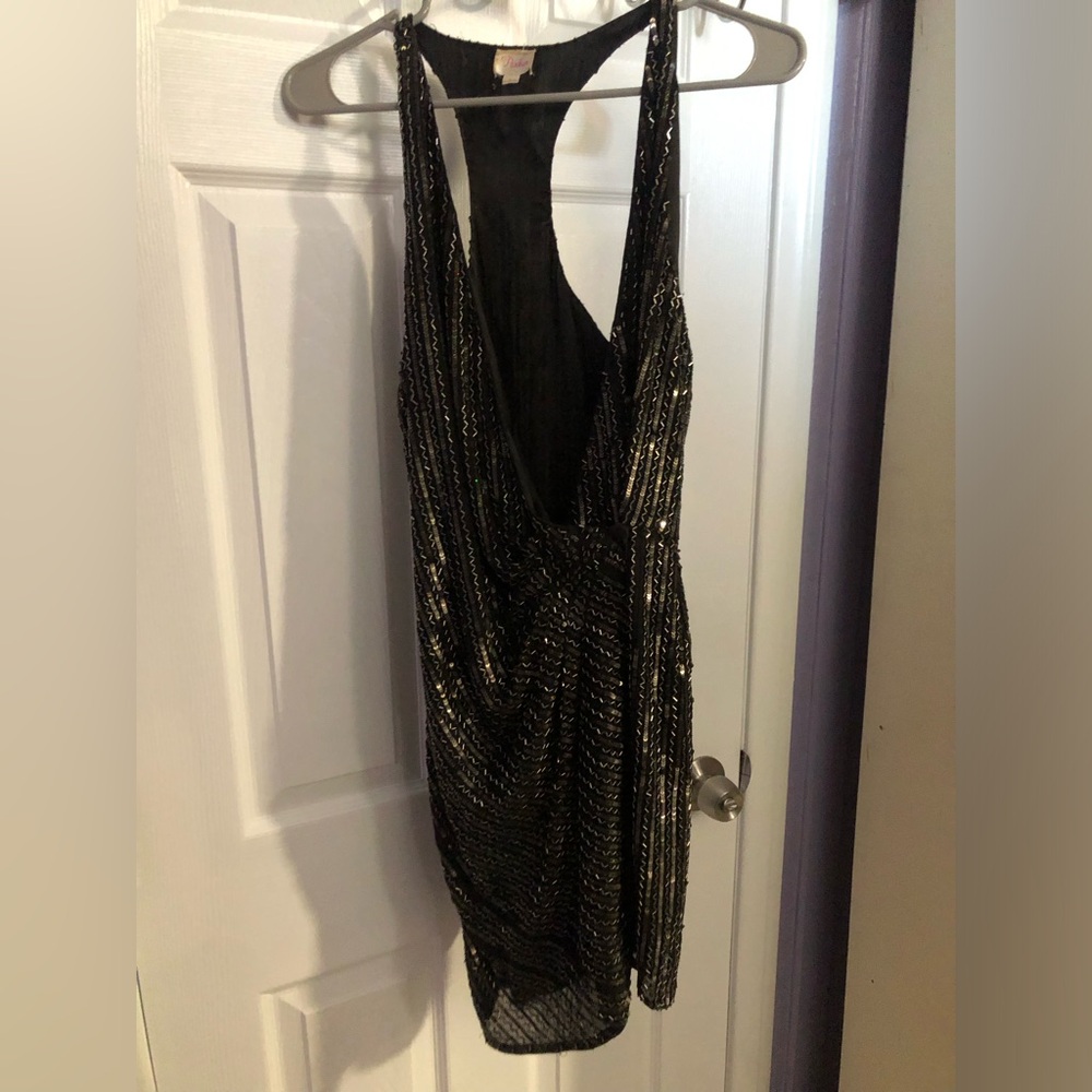 Parker Black Sequin/Beaded Cocktail Silk Dress - Picture 2 of 16
